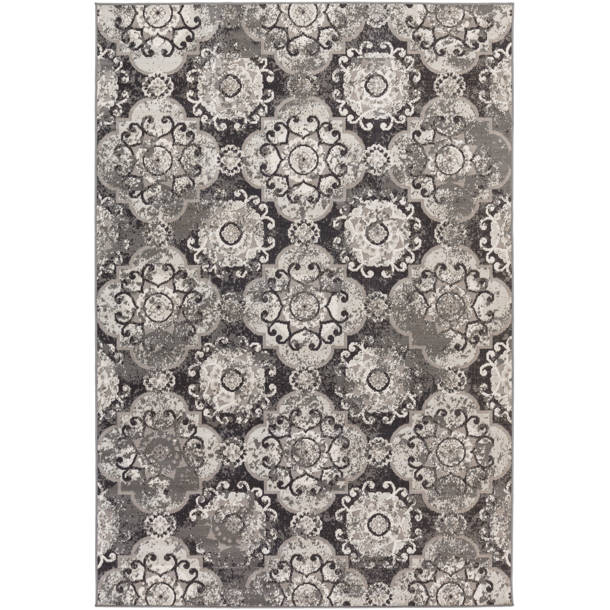 Bungalow Rose Braselton Flatweave Performance Gray/Cream/Blue Rug